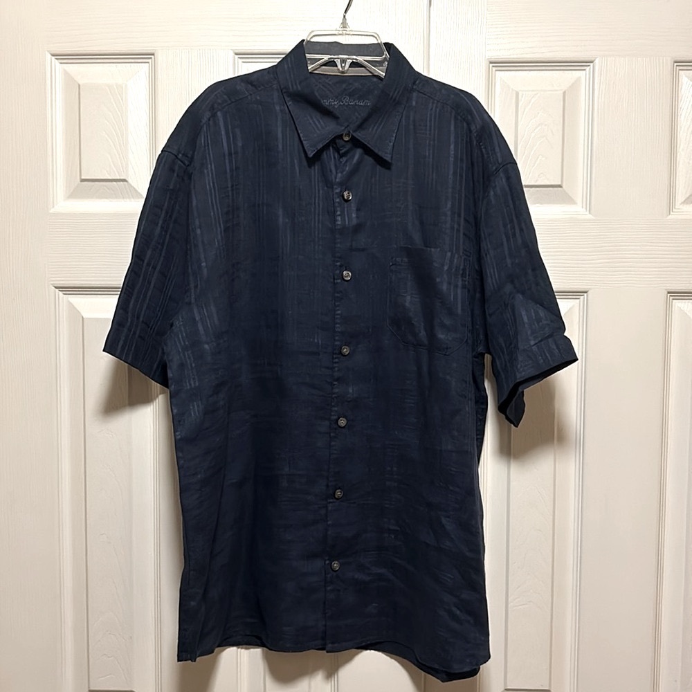 Tommy Bahama 100% Linen Navy Lightweight Short Sleeve Button Down -Size Large